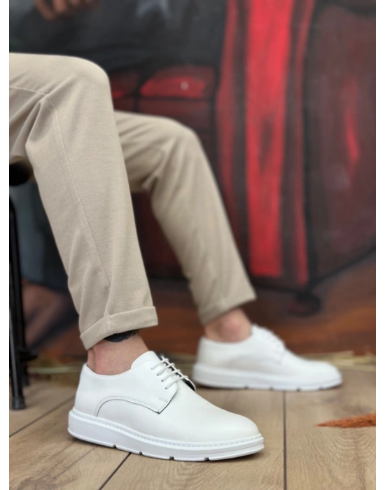 BA0003 Bağcıklı Klasik Beyaz Kalın Taban Casual Erkek Ayakkabı