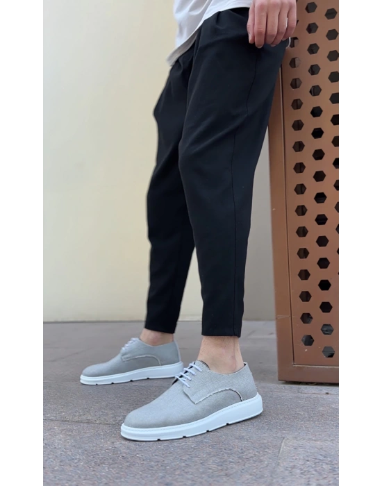 Ba0003 Bağcıklı Klasik Spor Gri Renk Keten Yüksek Taban Casual Erkek Ayakkabı Erkek Klasik Ayakkabı