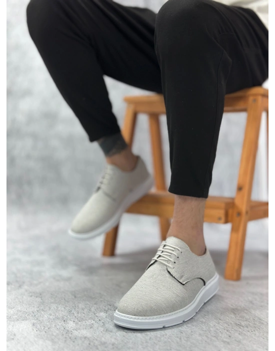 BA0003 Bağcıklı Klasik Spor Keten Beyaz Taban Casual Erkek Ayakkabı