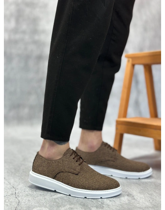 BA0003 Bağcıklı Klasik Spor Keten Kahverengi Beyaz Taban Casual Erkek Ayakkabı
