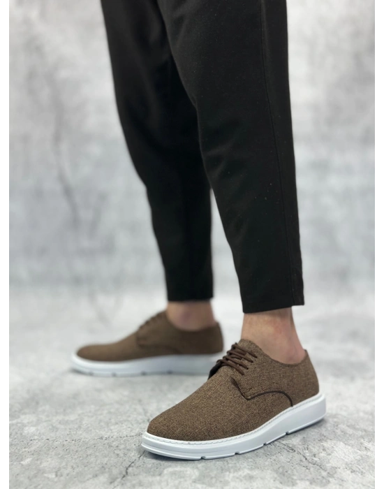 BA0003 Bağcıklı Klasik Spor Keten Kahverengi Beyaz Taban Casual Erkek Ayakkabı