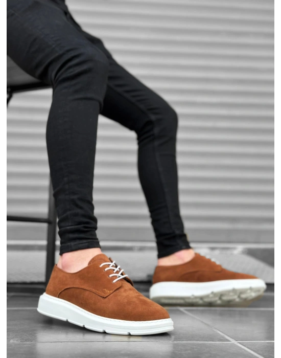 BA0003 Bağcıklı Süet Klasik Taba Beyaz Yüksek Taban Casual Erkek Ayakkabı