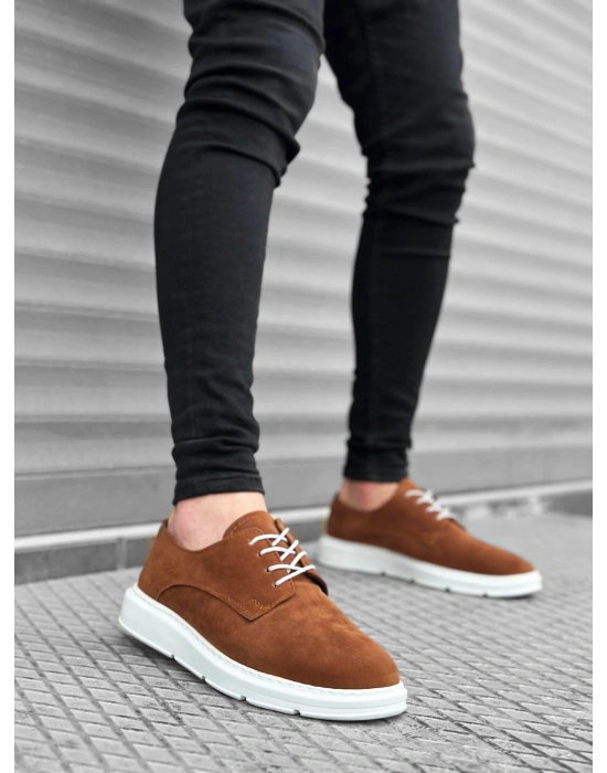 BA0003 Bağcıklı Süet Klasik Taba Beyaz Yüksek Taban Casual Erkek Ayakkabı