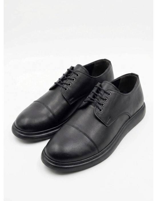 BA0003 Siyah Kapaklı Burun Bağcıklı Erkek Oxford Ayakkabı
