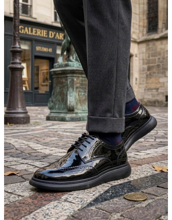 BA0003 Yeni Sezon Siyah Rugan Lüks Brouge Klasik Ayakkabı