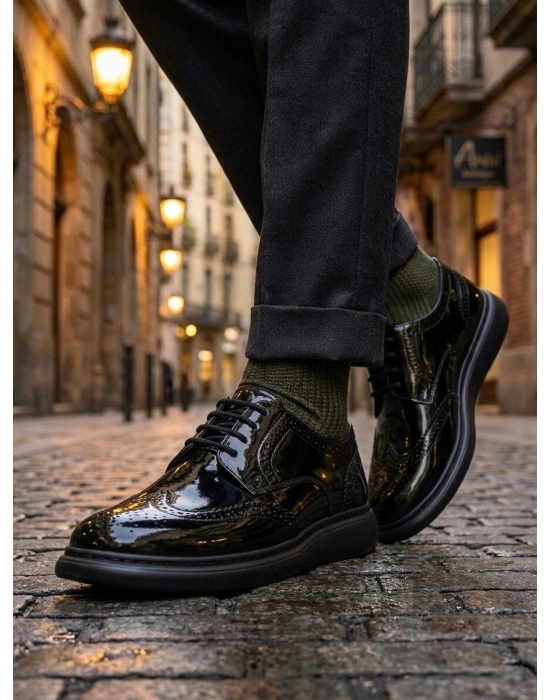 BA0003 Yeni Sezon Siyah Rugan Lüks Brouge Klasik Ayakkabı