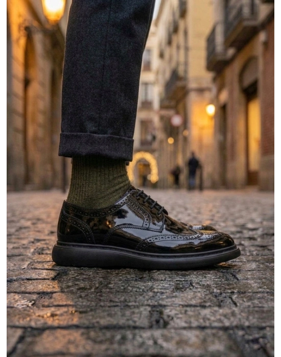 BA0003 Yeni Sezon Siyah Rugan Lüks Brouge Klasik Ayakkabı