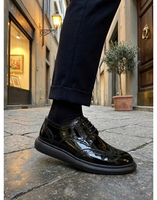 BA0003 Yeni Sezon Siyah Rugan Lüks Brouge Klasik Ayakkabı