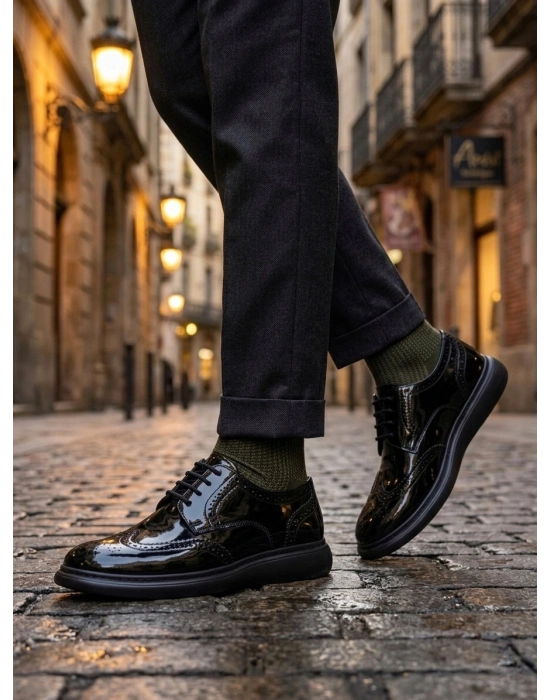 BA0003 Yeni Sezon Siyah Rugan Lüks Brouge Klasik Ayakkabı