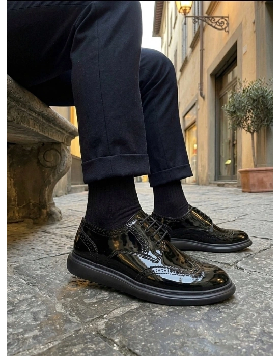 BA0003 Yeni Sezon Siyah Rugan Lüks Brouge Klasik Ayakkabı