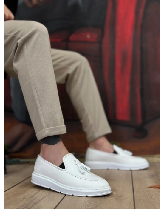 Ba0005 Bağcıksız Yüksek Taban Klasik Beyaz Püsküllü Erkek Ayakkabı Erkek Klasik Ayakkabı