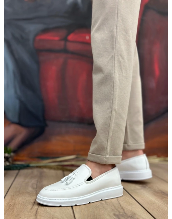 Ba0005 Bağcıksız Yüksek Taban Klasik Beyaz Püsküllü Erkek Ayakkabı Erkek Klasik Ayakkabı