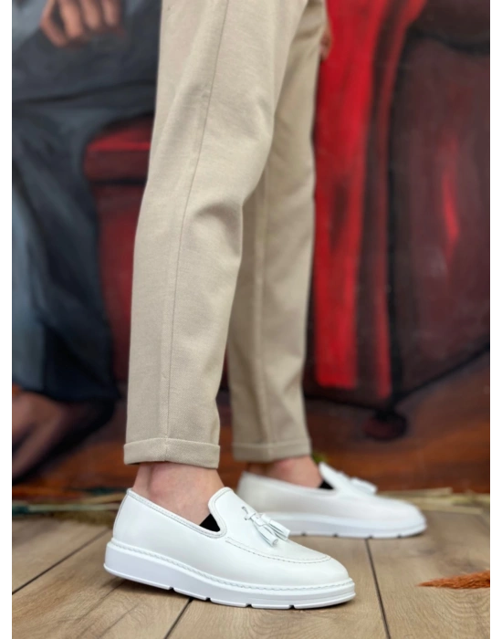 Ba0005 Bağcıksız Yüksek Taban Klasik Beyaz Püsküllü Erkek Ayakkabı Erkek Klasik Ayakkabı