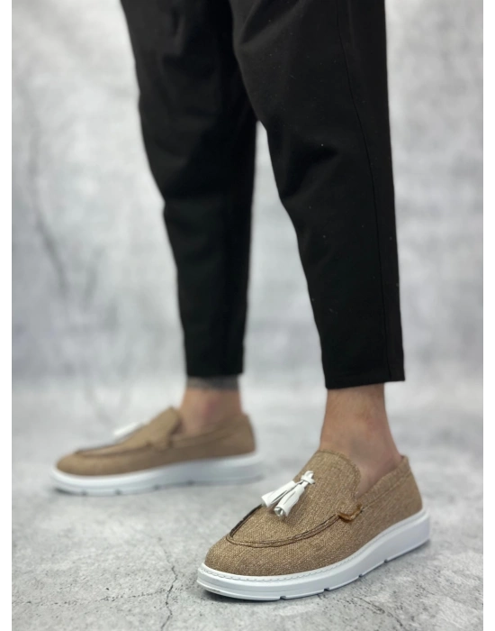 Ba0005 Bağcıksız Yüksek Taban Klasik Keten Hardal Püsküllü Erkek Ayakkabı Erkek Klasik Ayakkabı
