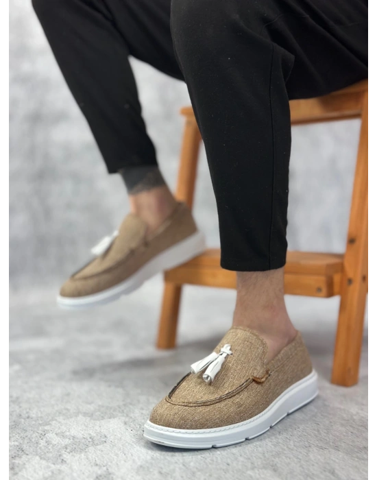 Ba0005 Bağcıksız Yüksek Taban Klasik Keten Hardal Püsküllü Erkek Ayakkabı Erkek Klasik Ayakkabı