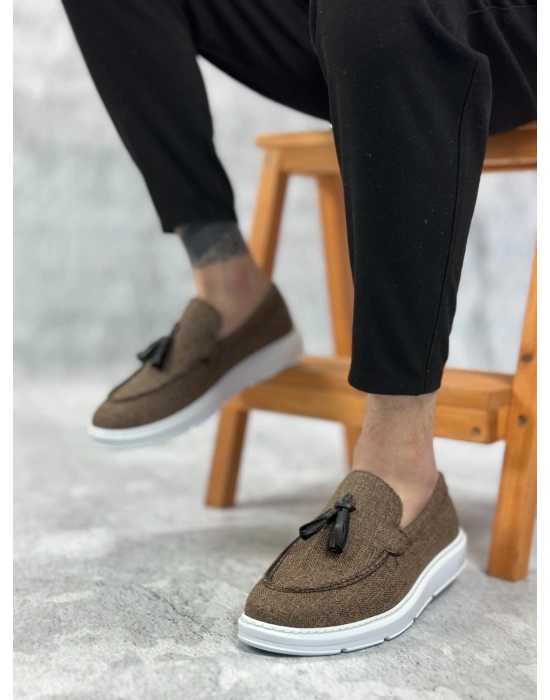 Ba0005 Bağcıksız Yüksek Taban Klasik Keten Kahverengi Püsküllü Erkek Ayakkabı Erkek Klasik Ayakkabı