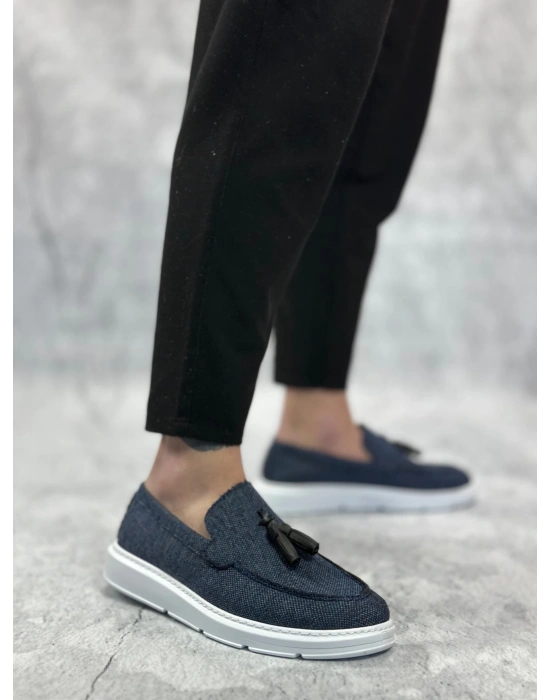 Ba0005 Bağcıksız Yüksek Taban Klasik Keten Lacivert Püsküllü Erkek Ayakkabı Erkek Klasik Ayakkabı
