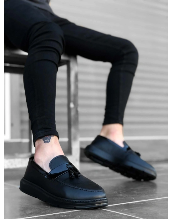 Ba0005 Bağcıksız Yüksek Taban Klasik Siyah Parlak Kuşaklı Püsküllü Erkek Ayakkabı Erkek Klasik Ayakkabı