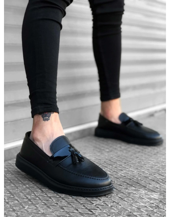 Ba0005 Bağcıksız Yüksek Taban Klasik Siyah Parlak Kuşaklı Püsküllü Erkek Ayakkabı Erkek Klasik Ayakkabı