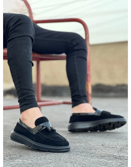 Ba0005 Bağcıksız Yüksek Taban Klasik Siyah Süet Parlak Kuşaklı Püsküllü Erkek Ayakkabı Erkek Klasik Ayakkabı