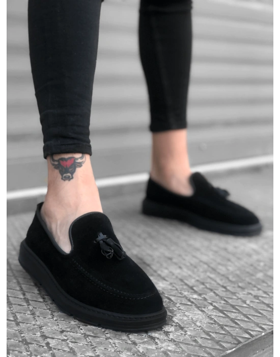 Ba0005 Bağcıksız Yüksek Taban Klasik Süet Siyah Siyah Taban Püsküllü Erkek Ayakkabı Erkek Klasik Ayakkabı