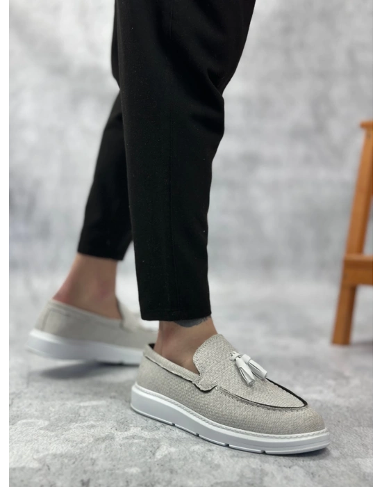 Ba0005 Bağcıksız Yüksek Taban Klasik Yeni Keten Gri Püsküllü Erkek Ayakkabı Erkek Klasik Ayakkabı