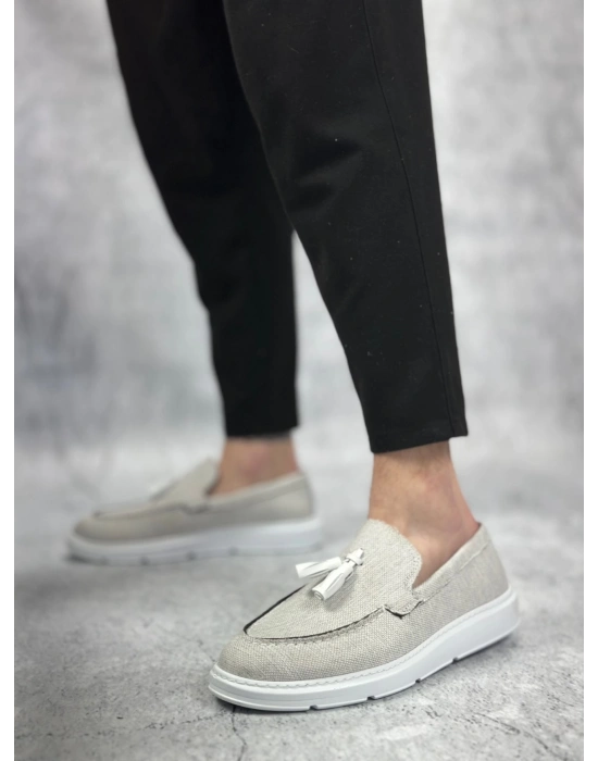 Ba0005 Bağcıksız Yüksek Taban Klasik Yeni Keten Gri Püsküllü Erkek Ayakkabı Erkek Klasik Ayakkabı