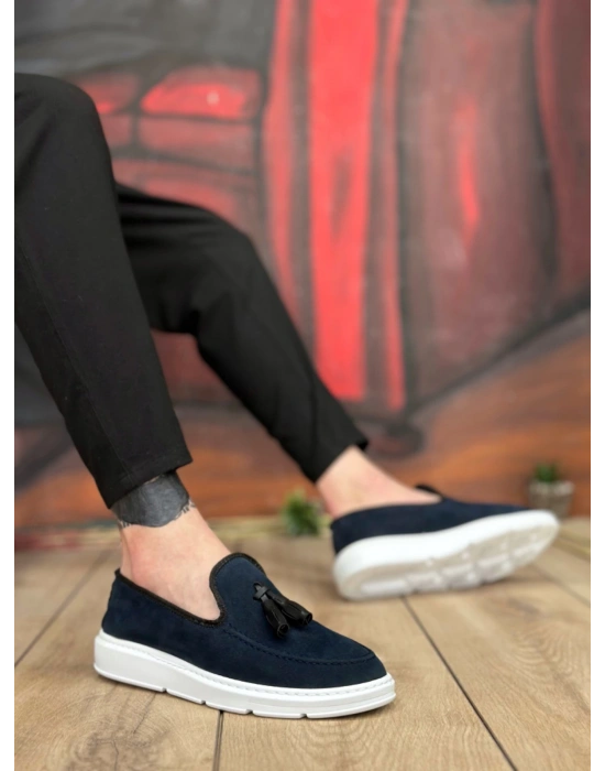 Ba0005 Bağcıksız Yüksek Taban Lacivert Süet Klasik Püsküllü Corcik Erkek Ayakkabı Erkek Klasik Ayakkabı