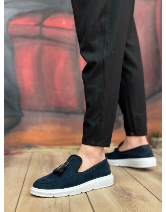 Ba0005 Bağcıksız Yüksek Taban Lacivert Süet Klasik Püsküllü Corcik Erkek Ayakkabı Erkek Klasik Ayakkabı