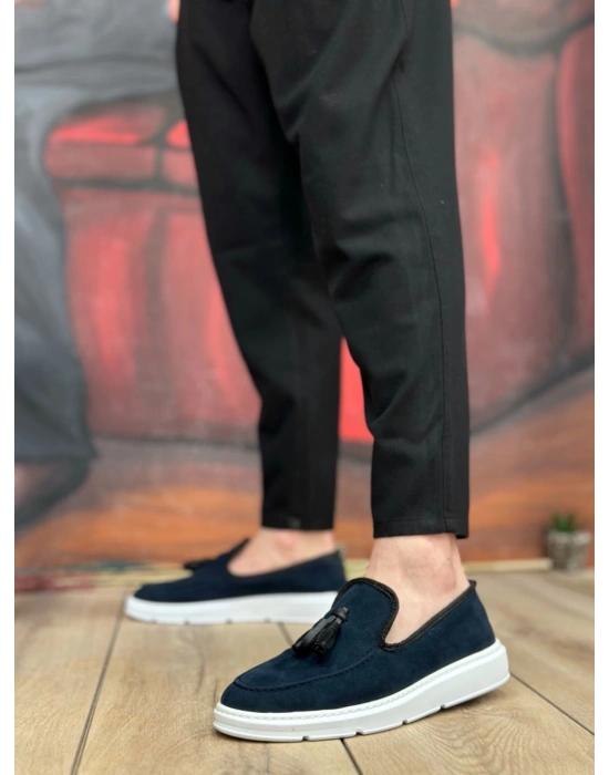 Ba0005 Bağcıksız Yüksek Taban Lacivert Süet Klasik Püsküllü Corcik Erkek Ayakkabı Erkek Klasik Ayakkabı
