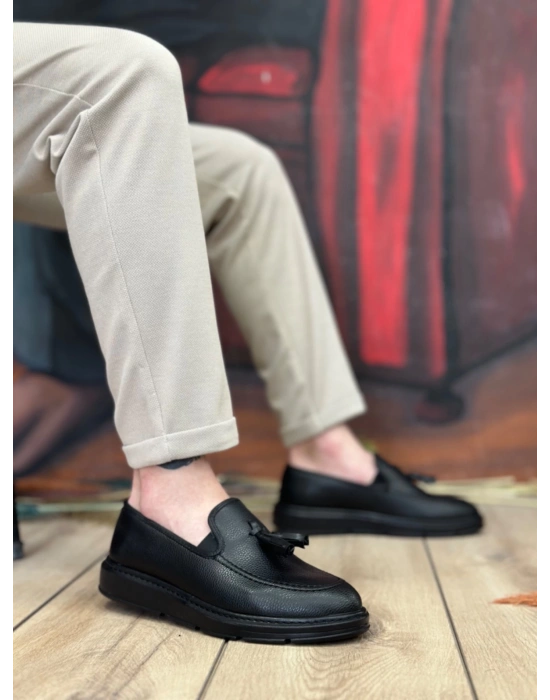 Ba0005 Bağcıksız Yüksek Taban Mat Siyah Klasik Püsküllü Corcik Erkek Ayakkabı Erkek Klasik Ayakkabı
