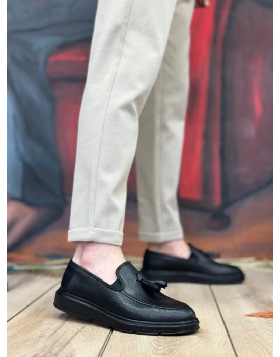 Ba0005 Bağcıksız Yüksek Taban Mat Siyah Klasik Püsküllü Corcik Erkek Ayakkabı Erkek Klasik Ayakkabı