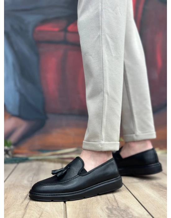 Ba0005 Bağcıksız Yüksek Taban Mat Siyah Klasik Püsküllü Corcik Erkek Ayakkabı Erkek Klasik Ayakkabı