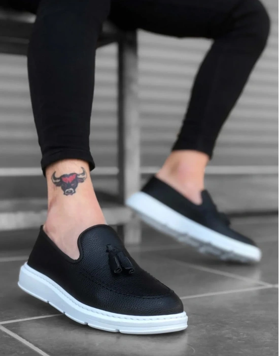 Ba0005 Bağcıksız Yüksek Taban Siyah Beyaz Klasik Püsküllü Corcik Erkek Ayakkabı Erkek Klasik Ayakkabı