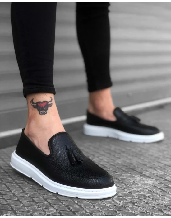 Ba0005 Bağcıksız Yüksek Taban Siyah Beyaz Klasik Püsküllü Corcik Erkek Ayakkabı Erkek Klasik Ayakkabı