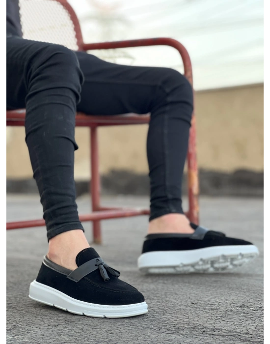 Ba0005 Bağcıksız Yüksek Taban Siyah Beyaz Taban Cilt Kemerli Klasik Püsküllü Corcik Erkek Ayakkabı Erkek Klasik Ayakkabı