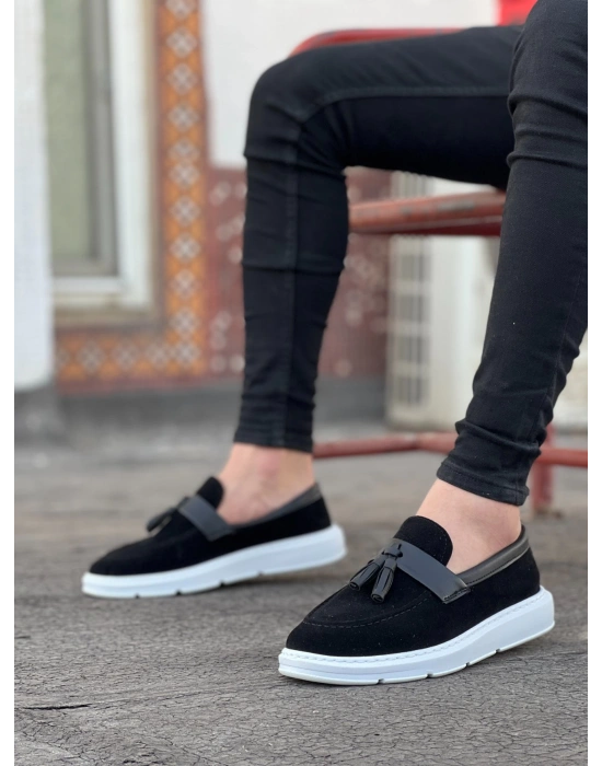 Ba0005 Bağcıksız Yüksek Taban Siyah Beyaz Taban Cilt Kemerli Klasik Püsküllü Corcik Erkek Ayakkabı Erkek Klasik Ayakkabı