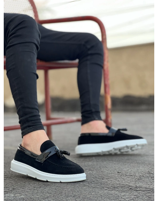 Ba0005 Bağcıksız Yüksek Taban Siyah Beyaz Taban Kemerli Klasik Püsküllü Corcik Erkek Ayakkabı Erkek Klasik Ayakkabı