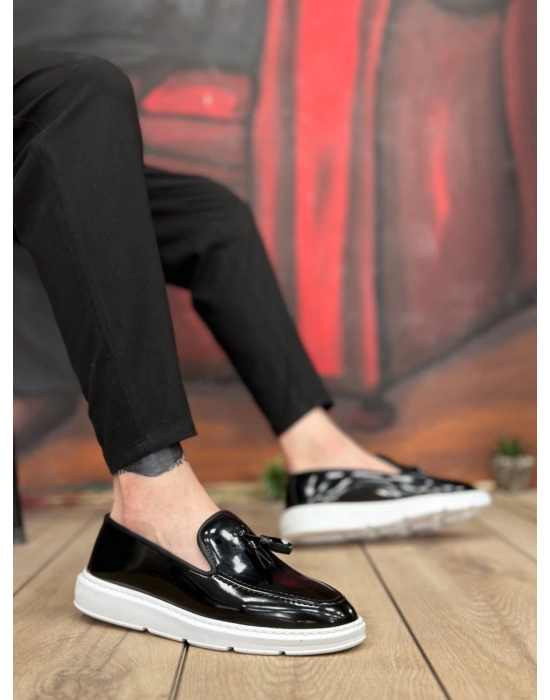 Ba0005 Bağcıksız Yüksek Taban Siyah Beyaz Taban Rugan Klasik Püsküllü Corcik Erkek Ayakkabı Erkek Klasik Ayakkabı