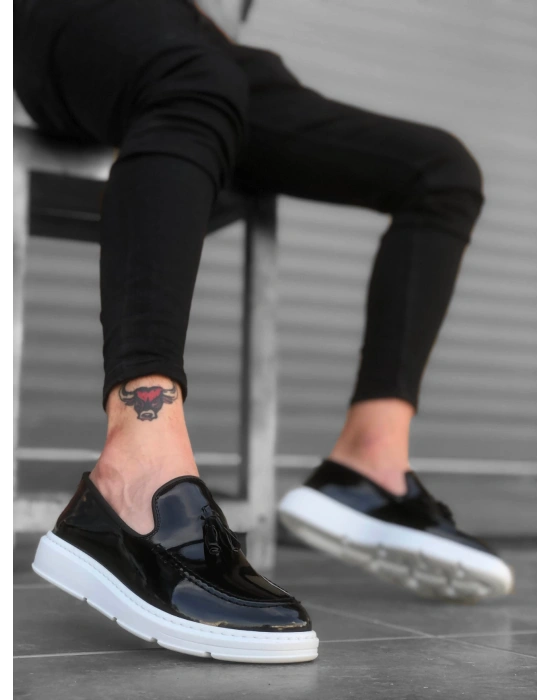 Ba0005 Bağcıksız Yüksek Taban Siyah Beyaz Taban Rugan Klasik Püsküllü Corcik Erkek Ayakkabı Erkek Klasik Ayakkabı