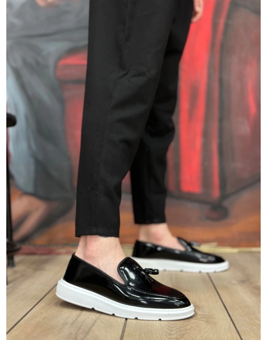 Ba0005 Bağcıksız Yüksek Taban Siyah Beyaz Taban Rugan Klasik Püsküllü Corcik Erkek Ayakkabı Erkek Klasik Ayakkabı