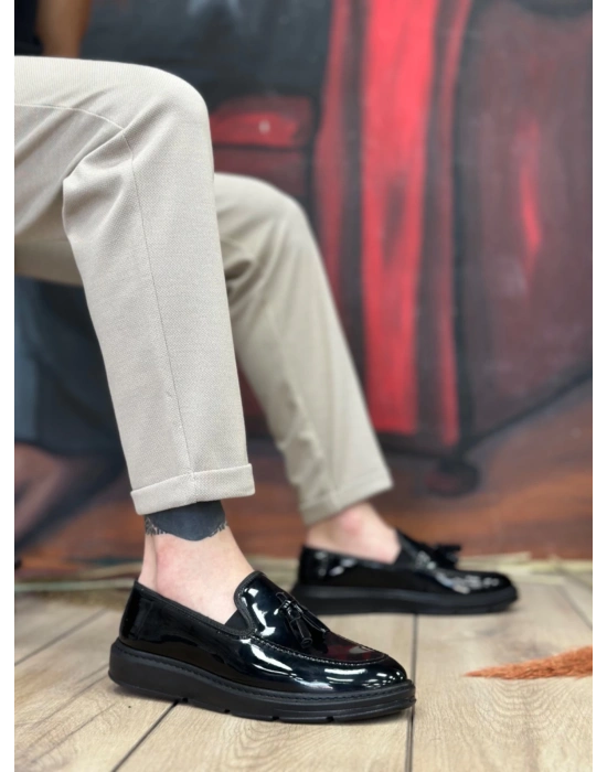 Ba0005 Bağcıksız Yüksek Taban Siyah Rugan Klasik Püsküllü Corcik Erkek Ayakkabısı Erkek Klasik Ayakkabı