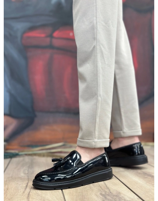 Ba0005 Bağcıksız Yüksek Taban Siyah Rugan Klasik Püsküllü Corcik Erkek Ayakkabısı Erkek Klasik Ayakkabı