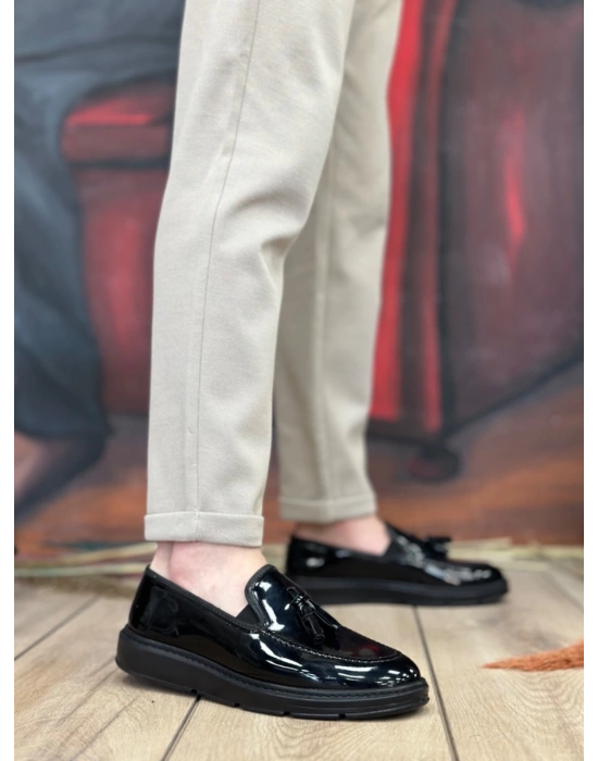 Ba0005 Bağcıksız Yüksek Taban Siyah Rugan Klasik Püsküllü Corcik Erkek Ayakkabısı Erkek Klasik Ayakkabı