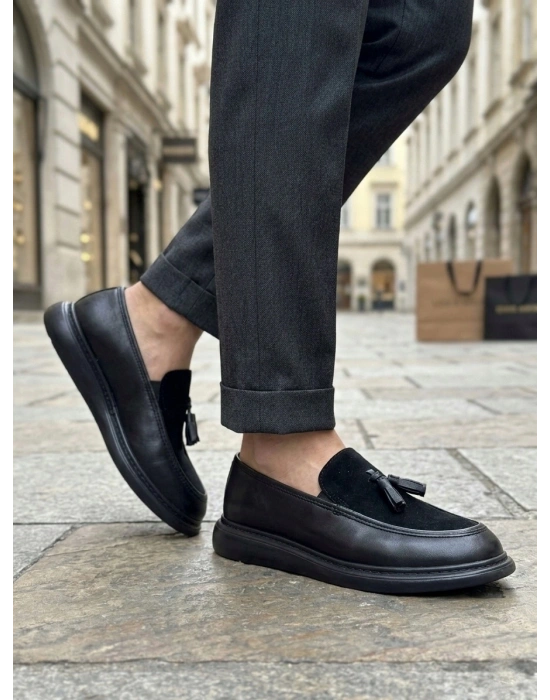 BA0005 Yeni Sezon Kalın Tabanlı Siyah Süet Makosen Ayakkabı