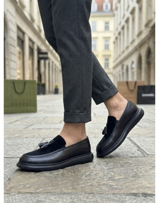 BA0005 Yeni Sezon Kalın Tabanlı Siyah Süet Makosen Ayakkabı