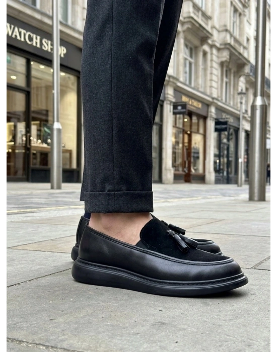 BA0005 Yeni Sezon Kalın Tabanlı Siyah Süet Makosen Ayakkabı