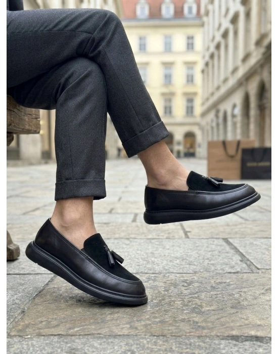 BA0005 Yeni Sezon Kalın Tabanlı Siyah Süet Makosen Ayakkabı