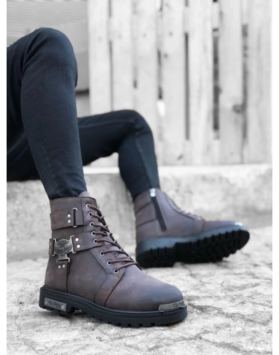 Ba0080 Gladyatör Fermuarlı Tokalı Kahverengi Erkek Klasik Spor Klasik Yarım Bilek Bot Erkek Klasik Ayakkabı