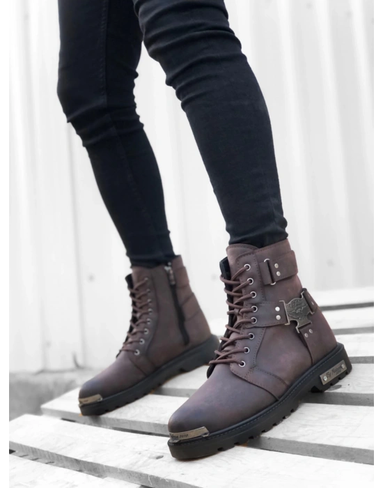 Ba0080 Gladyatör Fermuarlı Tokalı Kahverengi Erkek Klasik Spor Klasik Yarım Bilek Bot Erkek Klasik Ayakkabı